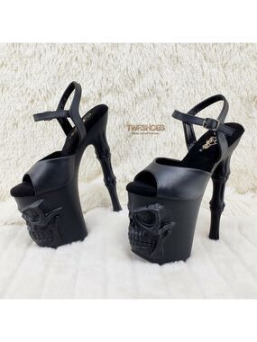 NIB Rapture Black Matte Skull & Bones 8" High Heel Platform Shoes 5-10 NY